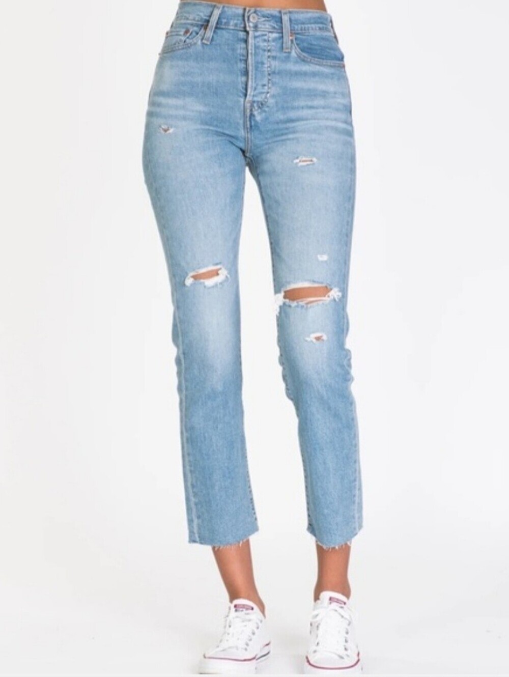 Levi's Wedgie Straight Cropped Distressed Jeans Size 32